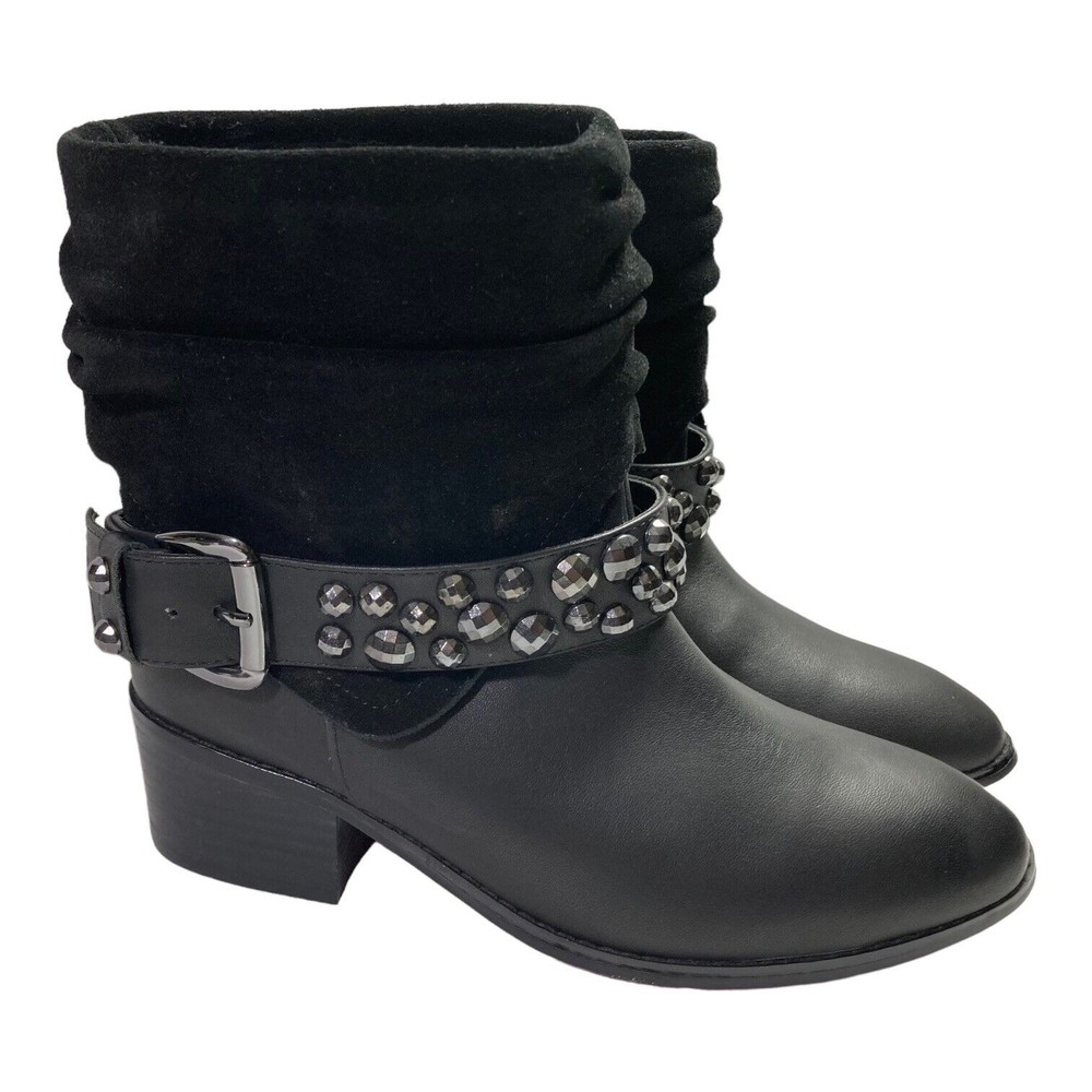 Twiggy London 6M Black Leather & Suede Ruched Ankle Studded Boot 214907 NWOB